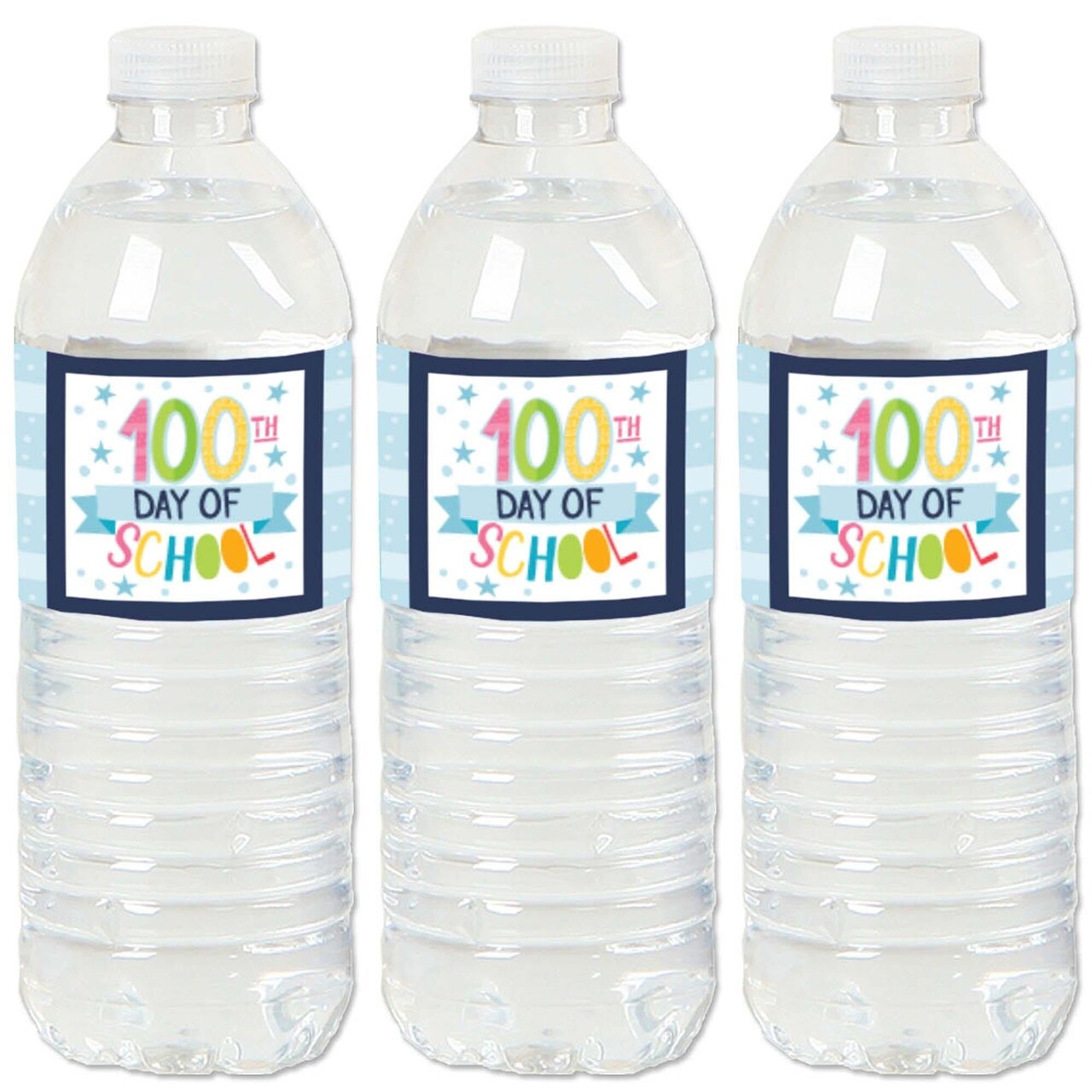Big Dot of Happiness Happy 100th Day of School - 100 Days Party Water Bottle Sticker Labels - Set of 20